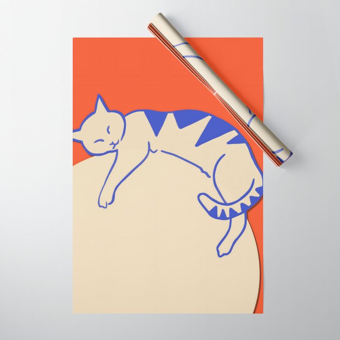 Catalyst, Cat Pets Save The World, Animals Globe Bohemian Eclectic, Cats Sleeping Bold Maximalism, Basic Line Art Drawing Red Illustration Wrapping Paper Gallery Image 1