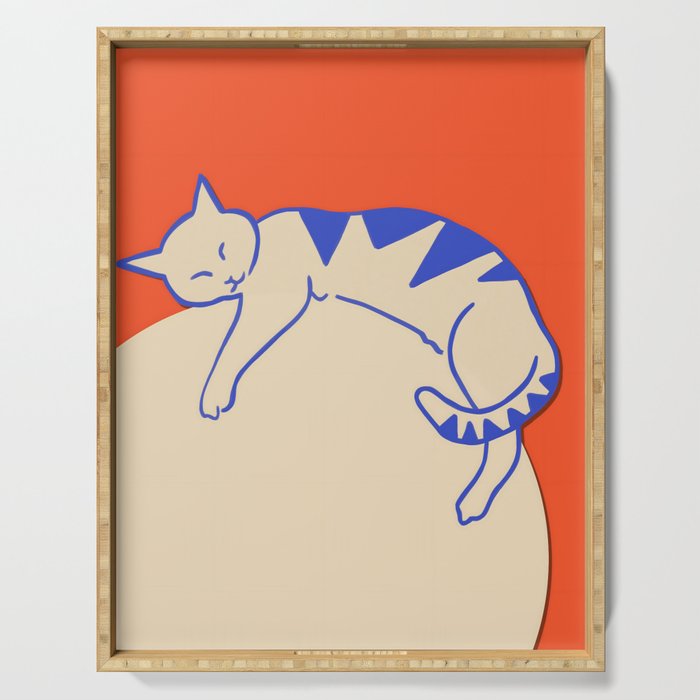 Catalyst, Cat Pets Save The World, Animals Globe Bohemian Eclectic, Cats Sleeping Bold Maximalism, Basic Line Art Drawing Red Illustration Serving Tray Gallery Image 1