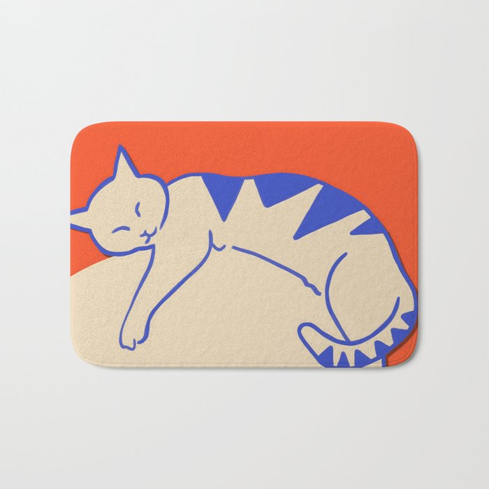 Catalyst, Cat Pets Save The World, Animals Globe Bohemian Eclectic, Cats Sleeping Bold Maximalism, Basic Line Art Drawing Red Illustration Bath Mat Gallery Image 1