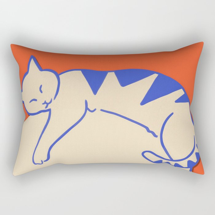 Catalyst, Cat Pets Save The World, Animals Globe Bohemian Eclectic, Cats Sleeping Bold Maximalism, Basic Line Art Drawing Red Illustration Rectangular Pillow Gallery Image 2