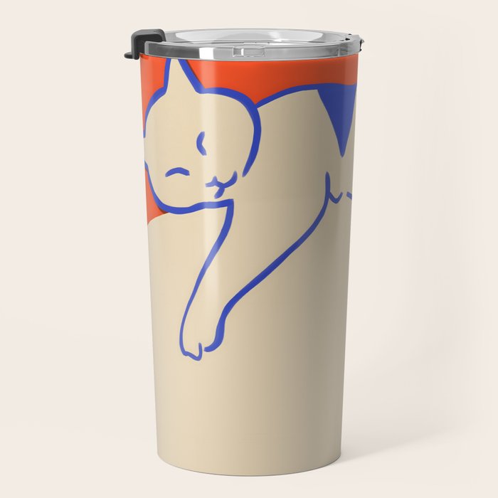 Catalyst, Cat Pets Save The World, Animals Globe Bohemian Eclectic, Cats Sleeping Bold Maximalism, Basic Line Art Drawing Red Illustration Travel Mug Gallery Image 3