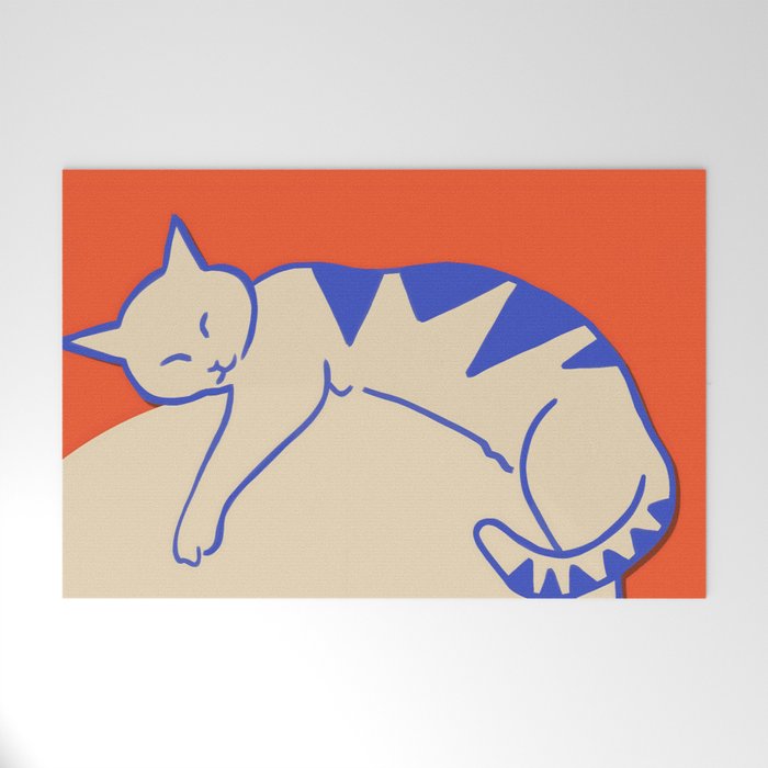 Catalyst, Cat Pets Save The World, Animals Globe Bohemian Eclectic, Cats Sleeping Bold Maximalism, Basic Line Art Drawing Red Illustration Welcome Mat Gallery Image 1