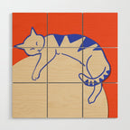 Catalyst, Cat Pets Save The World, Animals Globe Bohemian Eclectic, Cats Sleeping Bold Maximalism, Basic Line Art Drawing Red Illustration Wood Wall Art Gallery Image 1