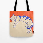 Catalyst, Cat Pets Save The World, Animals Globe Bohemian Eclectic, Cats Sleeping Bold Maximalism, Basic Line Art Drawing Red Illustration Tote Bag Gallery Image 1