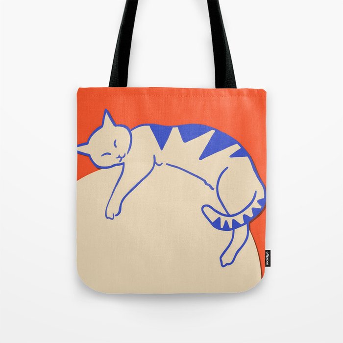Catalyst, Cat Pets Save The World, Animals Globe Bohemian Eclectic, Cats Sleeping Bold Maximalism, Basic Line Art Drawing Red Illustration Tote Bag Gallery Image 1