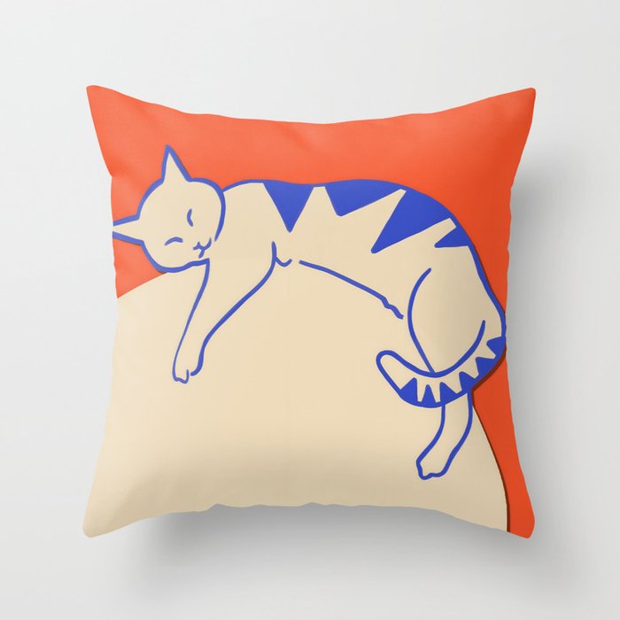 Catalyst, Cat Pets Save The World, Animals Globe Bohemian Eclectic, Cats Sleeping Bold Maximalism, Basic Line Art Drawing Red Illustration Throw Pillow Gallery Image 6