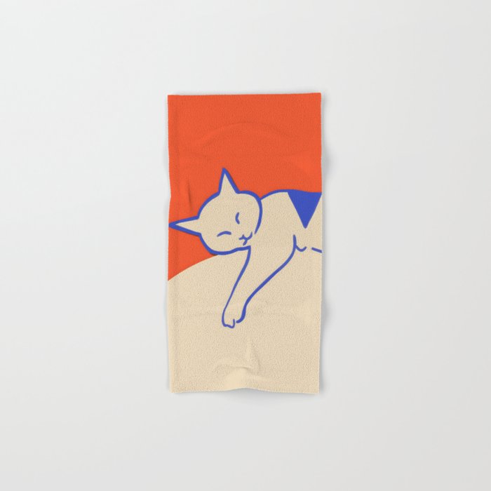 Catalyst, Cat Pets Save The World, Animals Globe Bohemian Eclectic, Cats Sleeping Bold Maximalism, Basic Line Art Drawing Red Illustration Bath Towel Gallery Image 1
