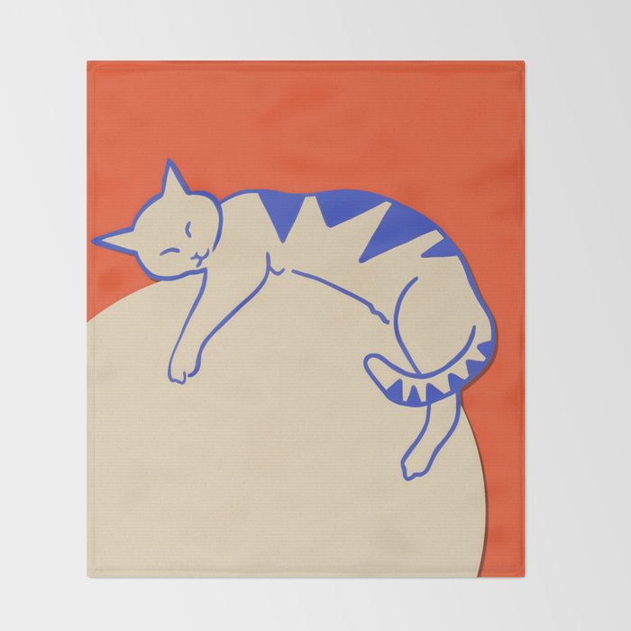 Catalyst, Cat Pets Save The World, Animals Globe Bohemian Eclectic, Cats Sleeping Bold Maximalism, Basic Line Art Drawing Red Illustration Throw Blanket Gallery Image 2