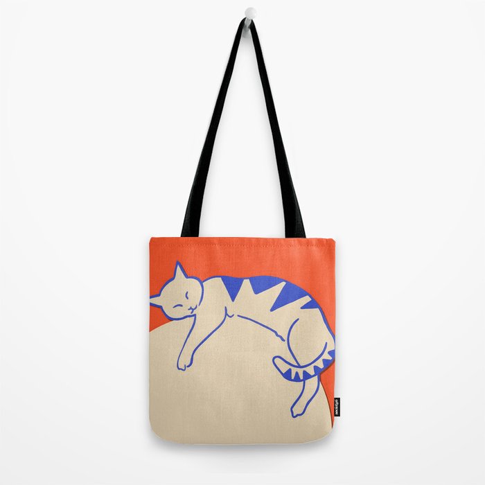 Catalyst, Cat Pets Save The World, Animals Globe Bohemian Eclectic, Cats Sleeping Bold Maximalism, Basic Line Art Drawing Red Illustration Tote Bag Gallery Image 2