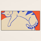 Catalyst, Cat Pets Save The World, Animals Globe Bohemian Eclectic, Cats Sleeping Bold Maximalism, Basic Line Art Drawing Red Illustration Desk Mat Gallery Image 3