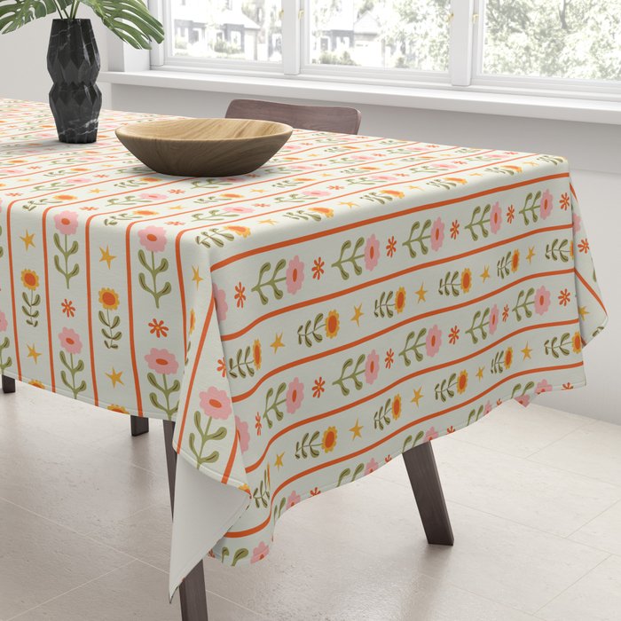 Vintage geometric flower art pattern Tablecloth Gallery Image 3