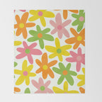 Daisy Time Retro Floral Pattern Green Pink Orange Yellow Throw Blanket Gallery Image 2