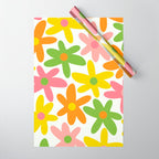 Daisy Time Retro Floral Pattern Green Pink Orange Yellow Wrapping Paper Gallery Image 1