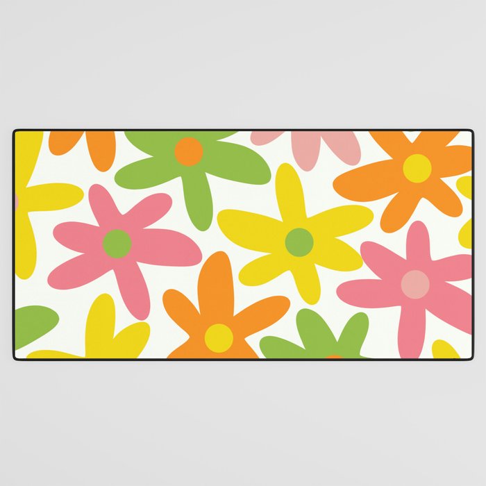 Daisy Time Retro Floral Pattern Green Pink Orange Yellow Desk Mat Gallery Image 3