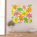 Daisy Time Retro Floral Pattern Green Pink Orange Yellow Wall Tapestry Gallery Image 2