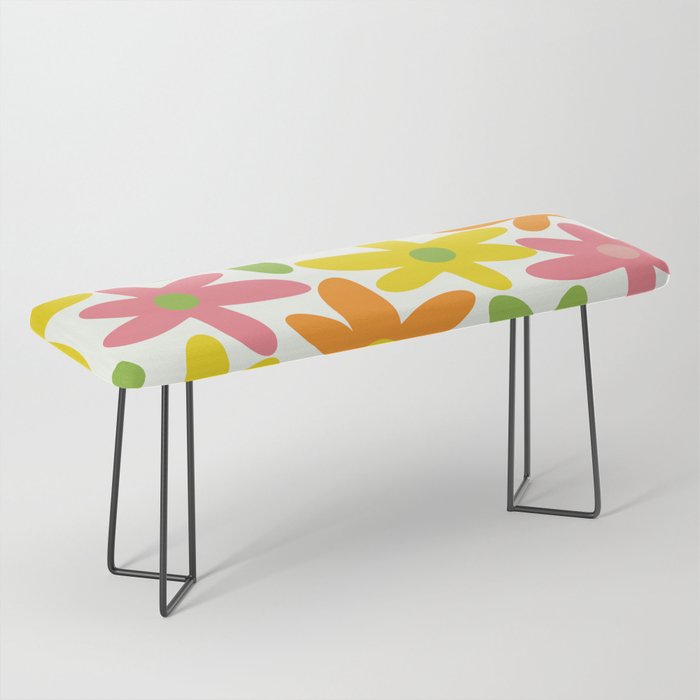Daisy Time Retro Floral Pattern Green Pink Orange Yellow Bench Gallery Image 1
