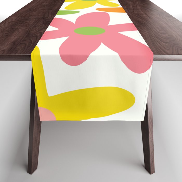 Daisy Time Retro Floral Pattern Green Pink Orange Yellow Table Runner Gallery Image 1