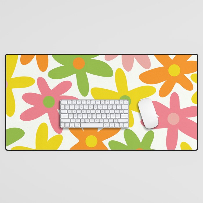 Daisy Time Retro Floral Pattern Green Pink Orange Yellow Desk Mat Gallery Image 1