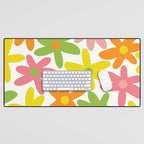 Daisy Time Retro Floral Pattern Green Pink Orange Yellow Desk Mat Gallery Image 1