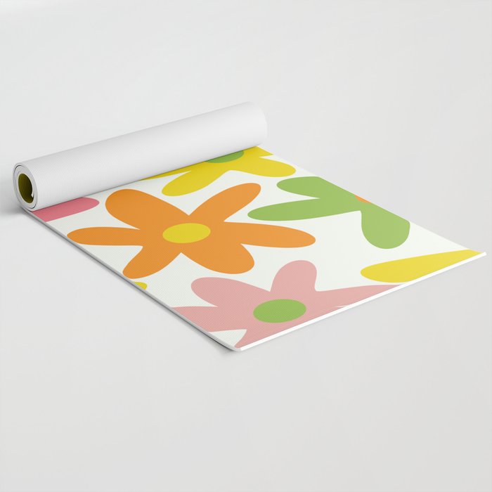 Daisy Time Retro Floral Pattern Green Pink Orange Yellow Yoga Mat Gallery Image 2