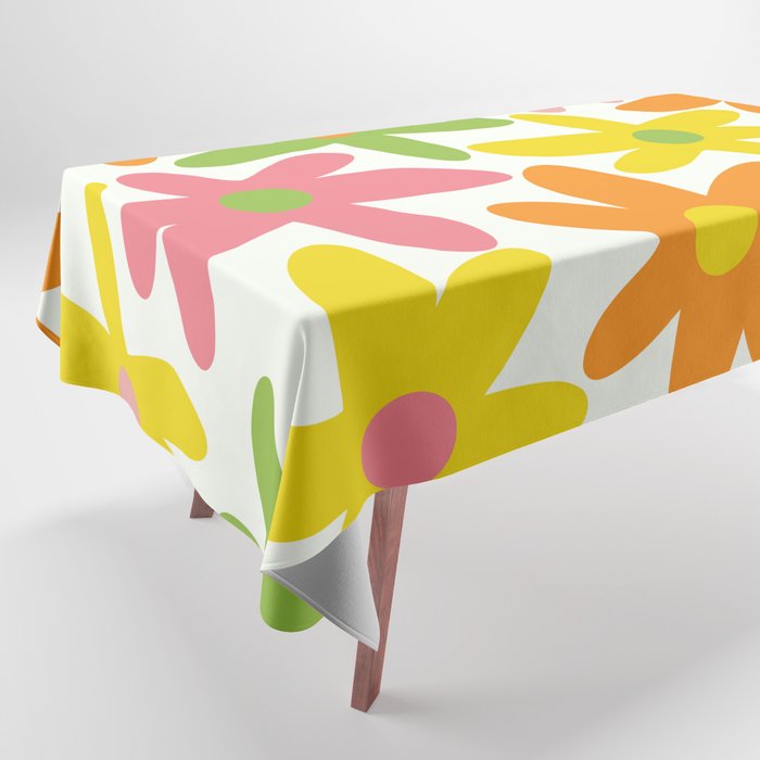 Daisy Time Retro Floral Pattern Green Pink Orange Yellow Tablecloth Gallery Image 1