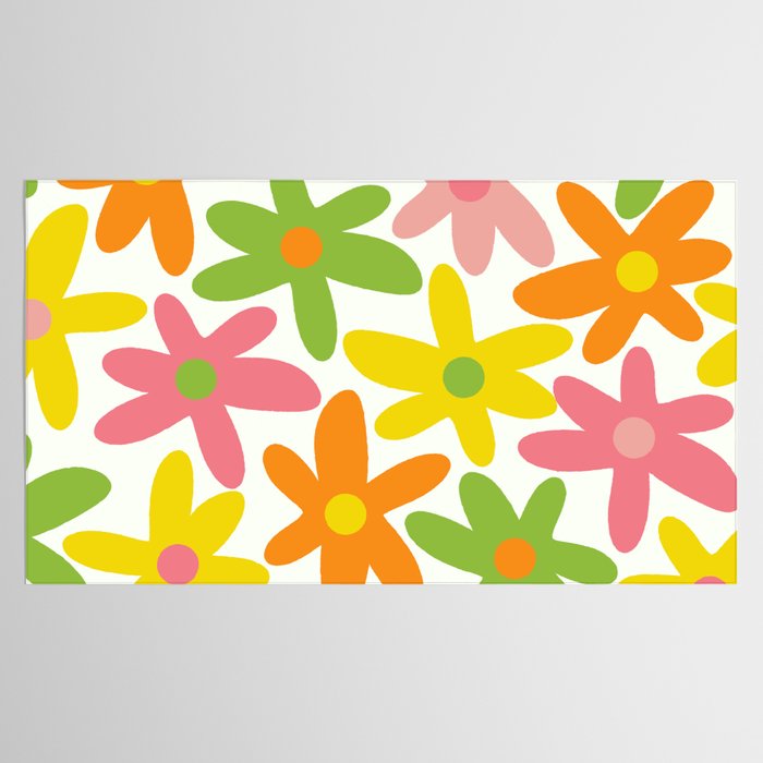 Daisy Time Retro Floral Pattern Green Pink Orange Yellow Tablecloth Gallery Image 2