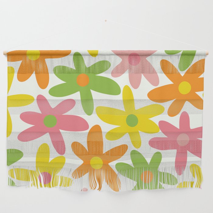 Daisy Time Retro Floral Pattern Green Pink Orange Yellow Wall Hanging Gallery Image 1