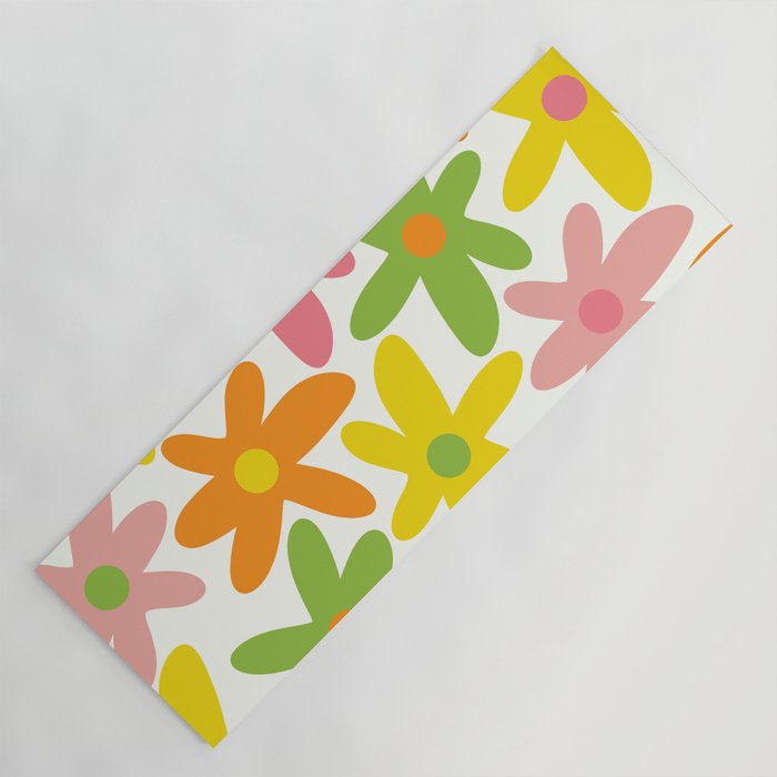 Daisy Time Retro Floral Pattern Green Pink Orange Yellow Yoga Mat Gallery Image 1