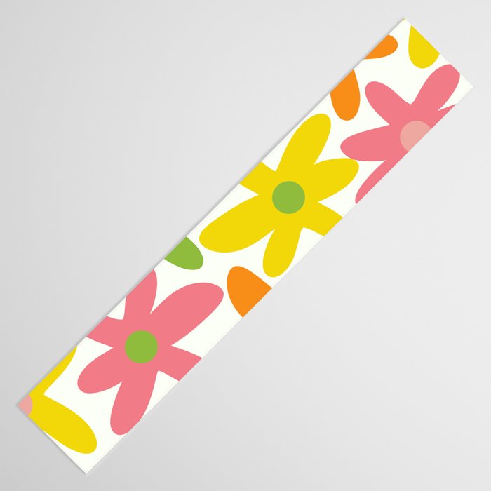 Daisy Time Retro Floral Pattern Green Pink Orange Yellow Table Runner Gallery Image 3
