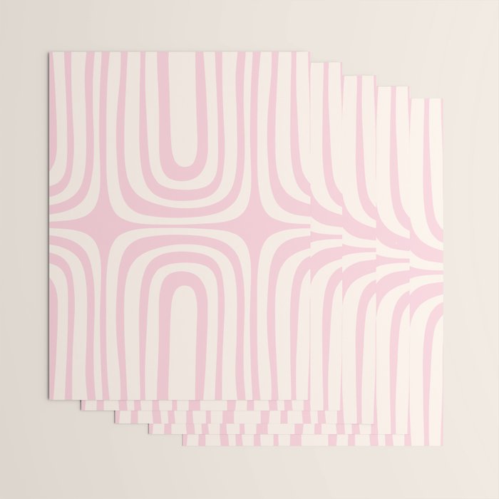 Midcentury Modern Confaab Abstract Pattern in Baby Pink and Cream Wrapping Paper Gallery Image 3