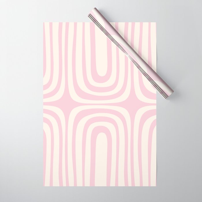 Midcentury Modern Confaab Abstract Pattern in Baby Pink and Cream Wrapping Paper Gallery Image 1