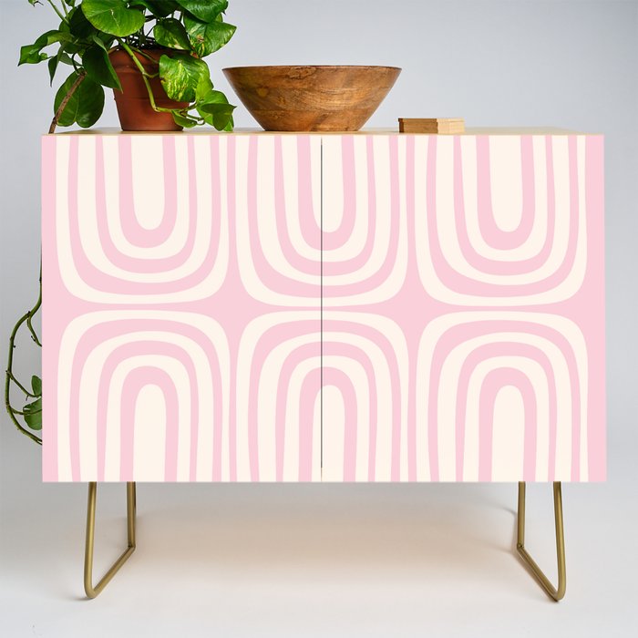 Midcentury Modern Confaab Abstract Pattern in Baby Pink and Cream Credenza Gallery Image 1