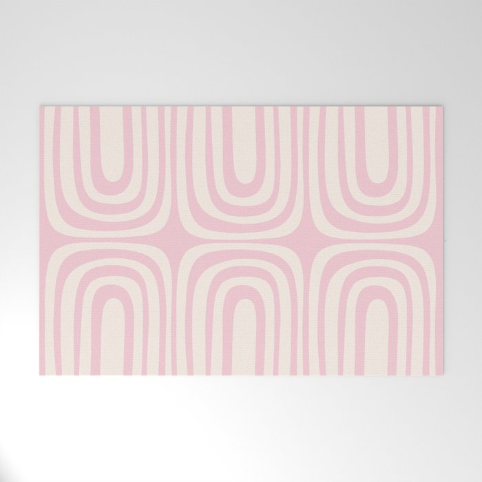 Midcentury Modern Confaab Abstract Pattern in Baby Pink and Cream Welcome Mat Gallery Image 1