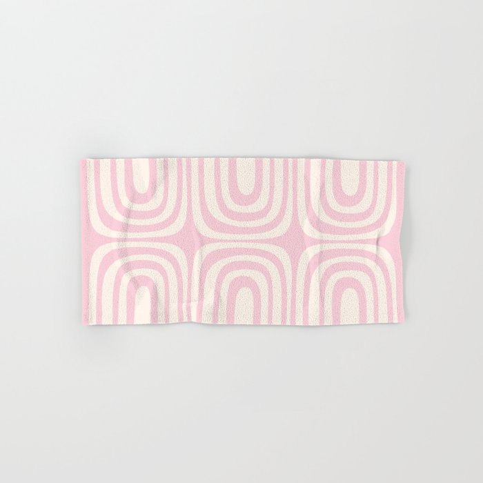 Midcentury Modern Confaab Abstract Pattern in Baby Pink and Cream Bath Towel Gallery Image 1