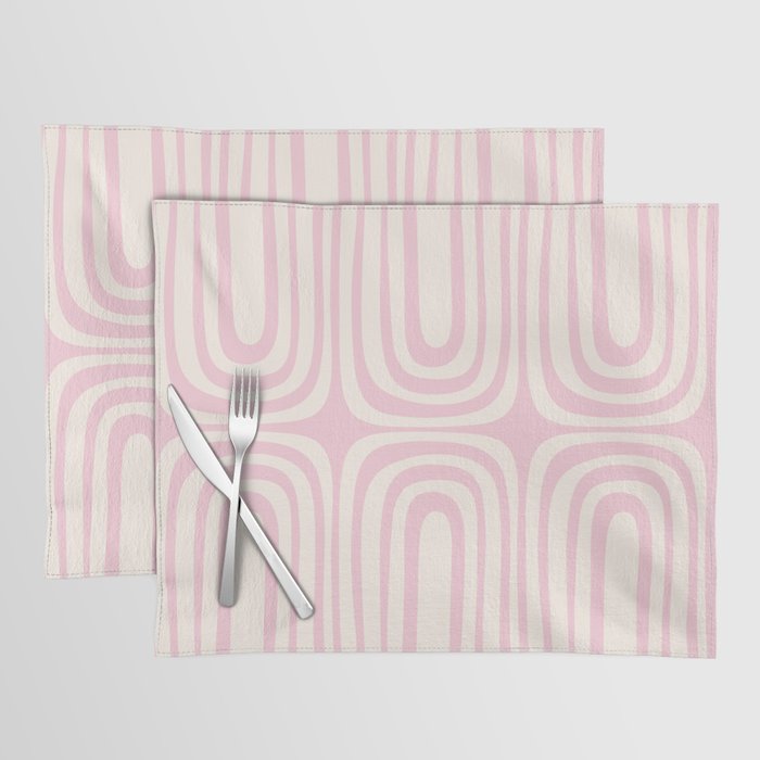 Midcentury Modern Confaab Abstract Pattern in Baby Pink and Cream Placemat Gallery Image 1