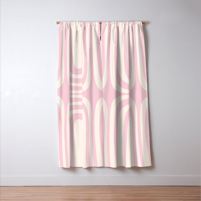 Midcentury Modern Confaab Abstract Pattern in Baby Pink and Cream Window Curtain Gallery Image 3