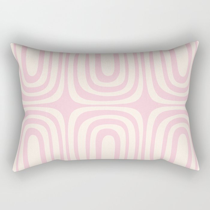 Midcentury Modern Confaab Abstract Pattern in Baby Pink and Cream Rectangular Pillow Gallery Image 1