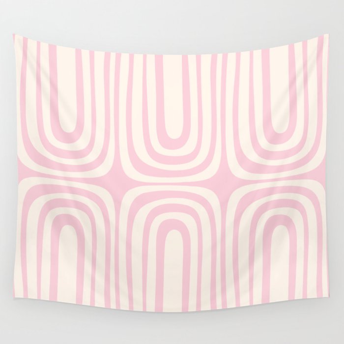 Midcentury Modern Confaab Abstract Pattern in Baby Pink and Cream Wall Tapestry Gallery Image 4