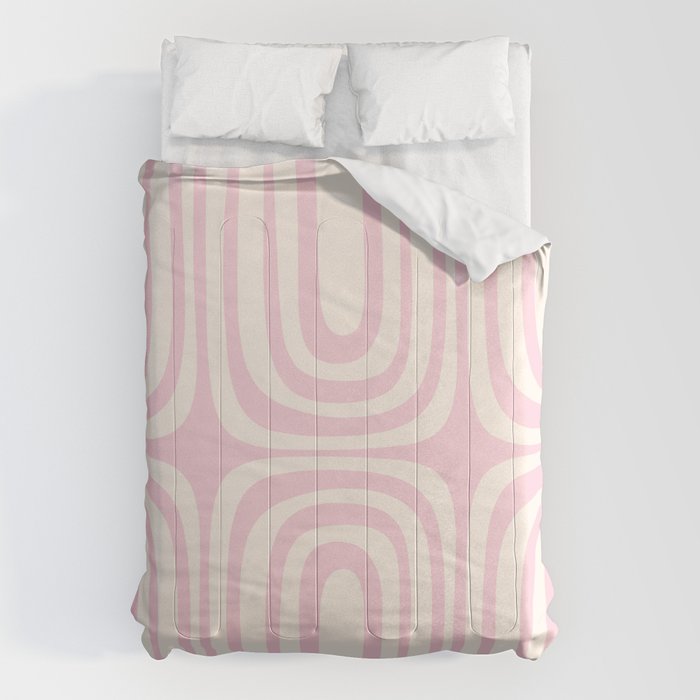 Midcentury Modern Confaab Abstract Pattern in Baby Pink and Cream Comforter Gallery Image 1