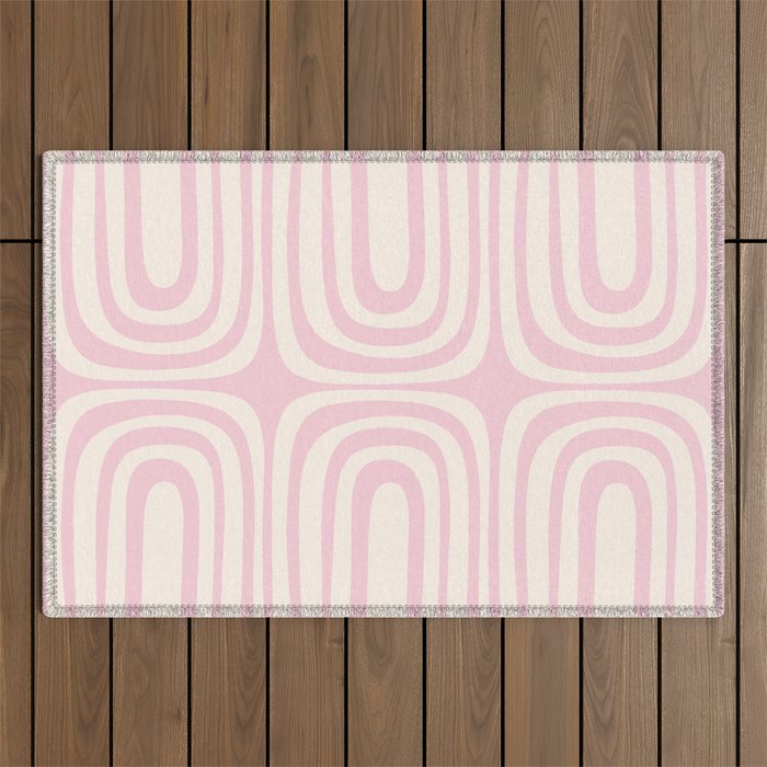Midcentury Modern Confaab Abstract Pattern in Baby Pink and Cream Outdoor Rug Gallery Image 1