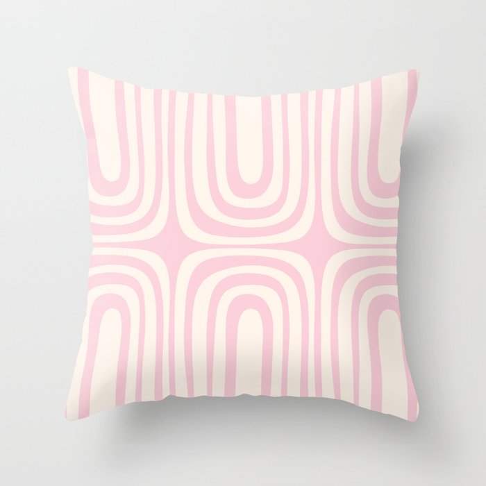 Midcentury Modern Confaab Abstract Pattern in Baby Pink and Cream Throw Pillow Gallery Image 6