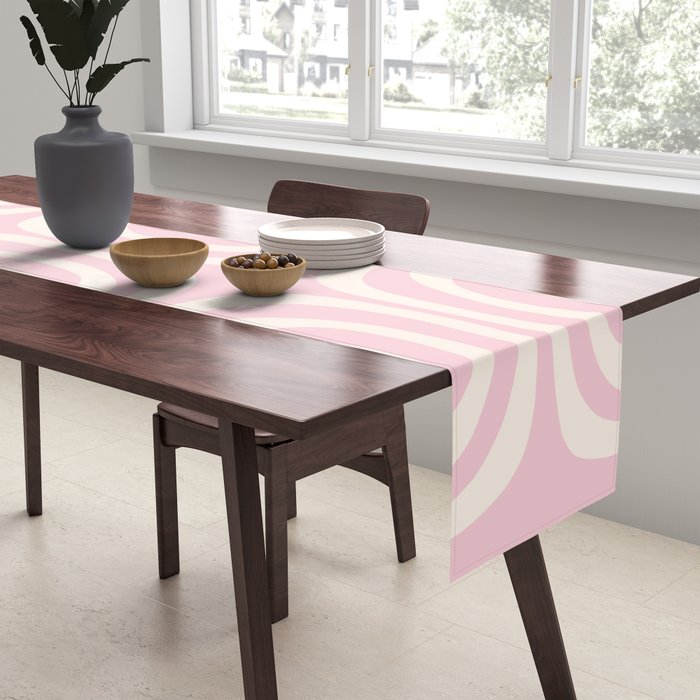 Midcentury Modern Confaab Abstract Pattern in Baby Pink and Cream Table Runner Gallery Image 2