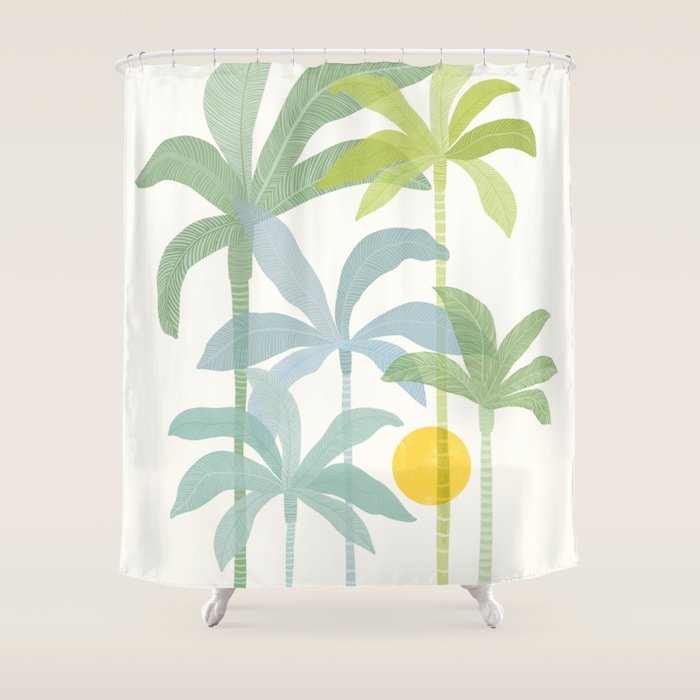 Tropic Sun - palm tree drawing Shower Curtain Gallery Image 1