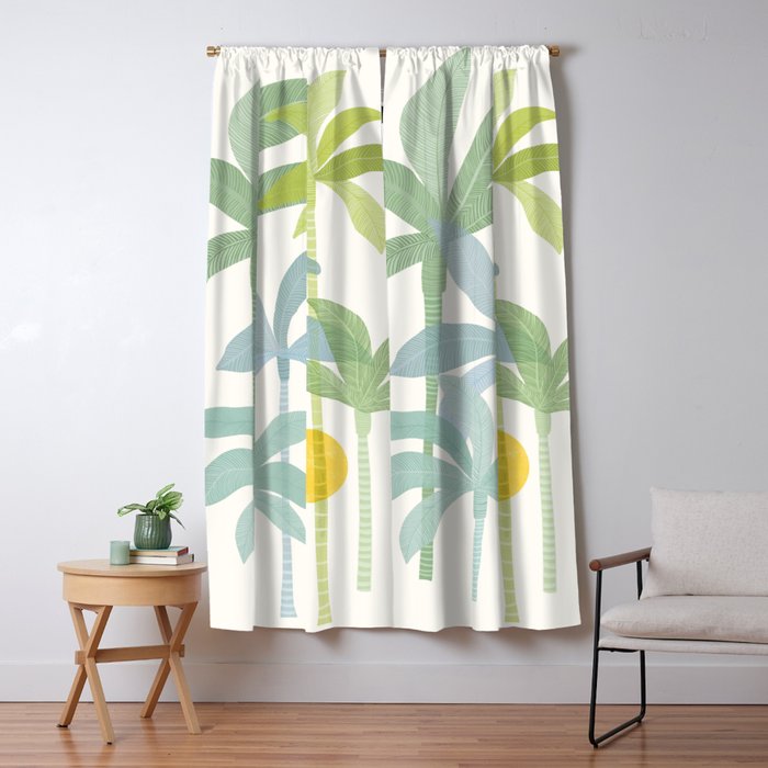 Tropic Sun - palm tree drawing Window Curtain Gallery Image 1
