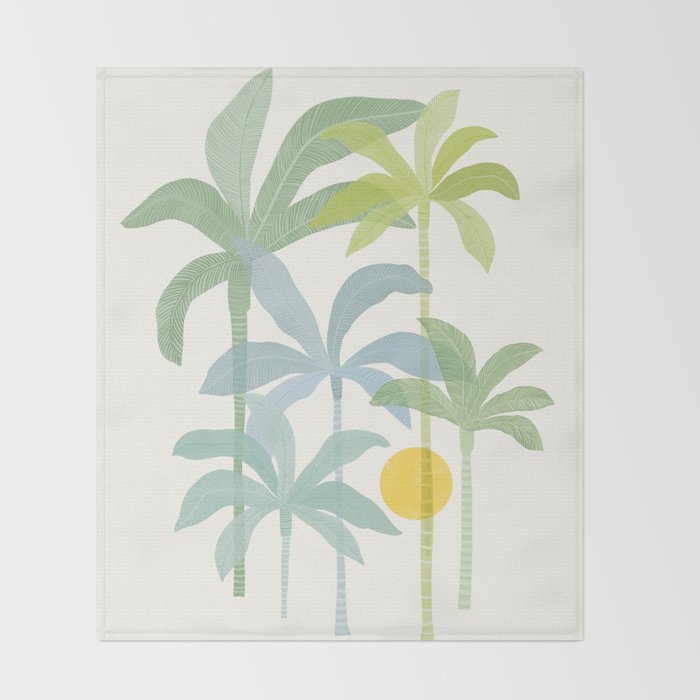Tropic Sun - palm tree drawing Throw Blanket Gallery Image 2