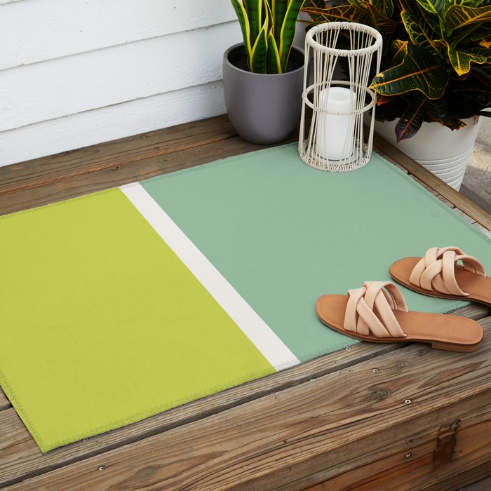 Color Block V Mint Lime Green Outdoor Rug Gallery Image 2