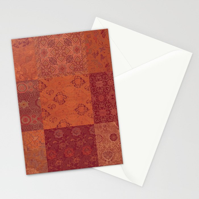Vintage Bohemian Quilt in Burnt Orange Stationery Card Gallery Image 2