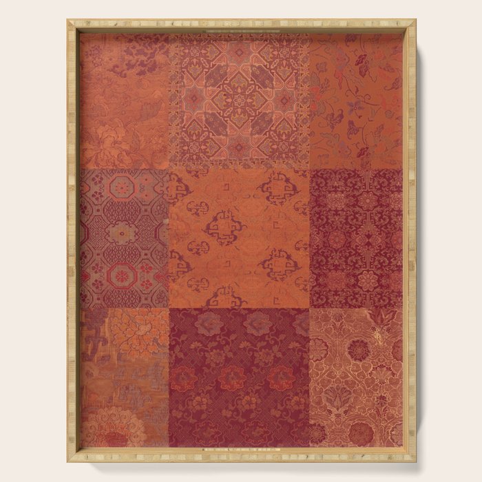 Vintage Bohemian Quilt in Burnt Orange Serving Tray Gallery Image 1