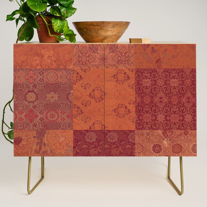 Vintage Bohemian Quilt in Burnt Orange Credenza Gallery Image 1