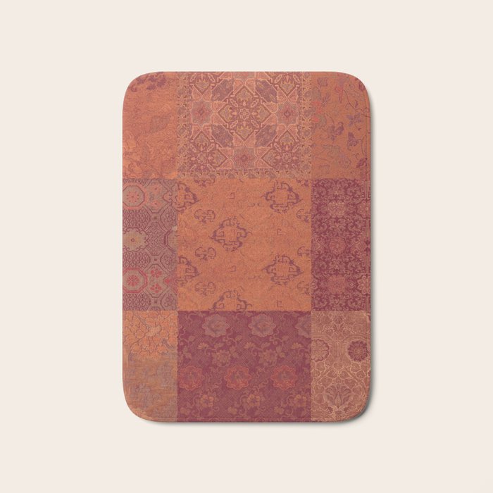 Vintage Bohemian Quilt in Burnt Orange Bath Mat Gallery Image 1